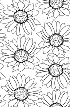 Sunflowers Line Art - Seamless Pattern