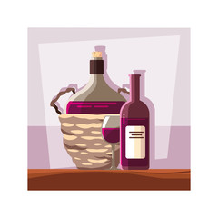 Poster - bottle of wine in wicker basket on table