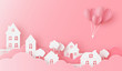 © Bell - Views of the house in love with heart balloon flying on the pink sky