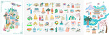 Fototapeta  - set of 50 doodle vector illustration - sights of South Korea travel collection