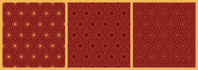 Seamless arabic geometric ornaments in yellow color on red background.