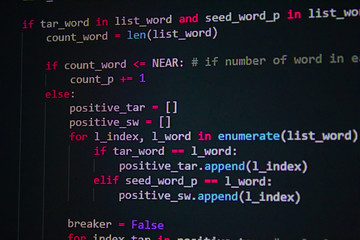 Wall Mural - developer software source code screen. programming code. writing script. programmer editing code bac