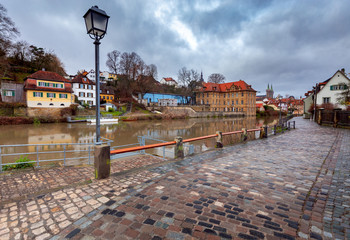 Bamberg. Old city embankment at sunset.