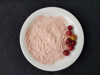 Camu camu powder 100% natural (Myrciaria dubia), Myrtaceae family, 35 percent more vitamin C than oranges. Amazon, Brazil