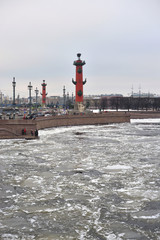 Wall Mural - Rostral column on the spit of Vasilievsky island.