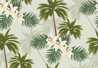  Tropical palm tree - seamless pattern.