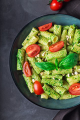 Poster - Homemade tortiglioni pasta with vegan pesto sauce