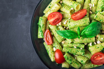 Canvas Print - Homemade tortiglioni pasta with vegan pesto sauce