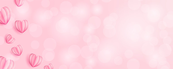 Wall Mural - Hearts bokeh background banner vector pink rose (valentines day, wedding, mothers day)