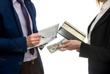 Fototapeta  - Successful business agreement between partners isolated on a white background. Dollar. Financial concept.