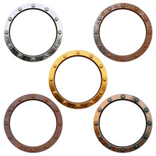 Five Different Round Metal Frames Isolated On The White Background