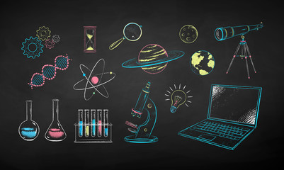 Wall Mural - chalk drawn illustration set of office supplies