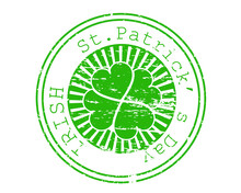 Vector Of Green Grunge Rubber Stamp With Clover And The Text Happy St. Patrick's Day Written.
