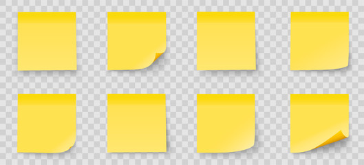 realystic set stick note isolated on transparent background. yellow color. post it notes collection 