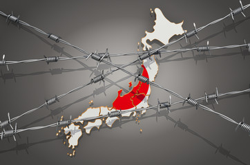 Map of Japan with barbed wire, 3D rendering