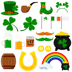 Wall Mural - St. Patrick s day vector graphic design icons set isolated on white background.