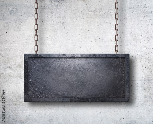 Cuadros en Lienzo Old rusty metal sign elongated shape metal frame hanging on chains