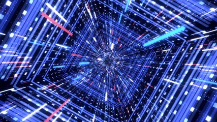 Wall Mural - Abstrat hyper jump through blue stars into the Universe, seamless loop. Animation. Speed of light moving fast, view inside of time machine tunnel.