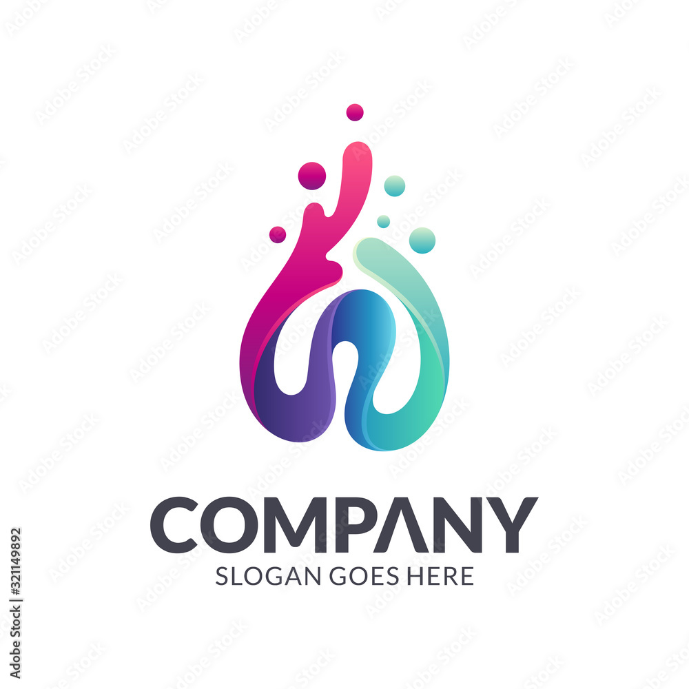 Wave letter W colorful logo design, water splash vector. Stock Vector ...