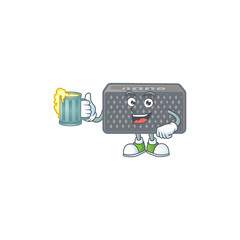 Wall Mural - Smiley wireless speaker mascot design holding a glass of beer