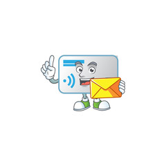 Sticker - Happily NFC card mascot design style with envelope