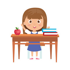 Sticker - student girl sitting in school desk on white background vector illustration design