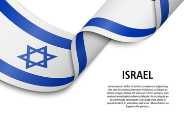 Wall Mural - Waving ribbon or banner with flag Israel