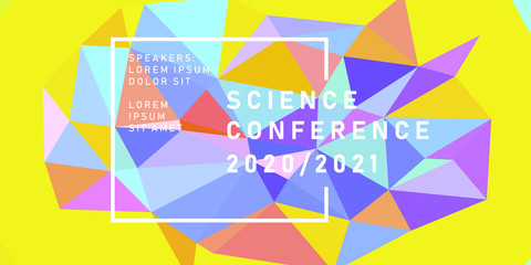 Wall Mural - Abstract background with rainbow colored polygonal mesh. Poster template for Science and IT Technologies Business Conference.