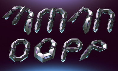 3d rendering font set in futuristic cyber style