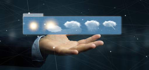 Wall Mural - businessman holding a weather forecast widget 3d rendering