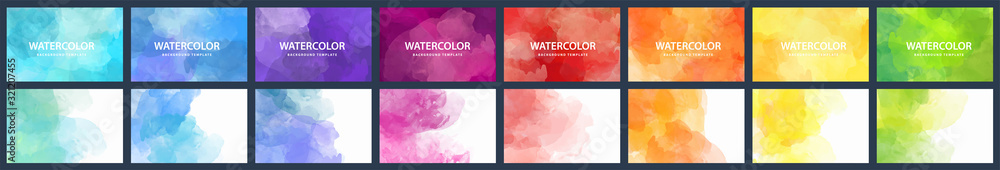 Bundle set of vector colorful watercolor backgrounds for business card or flyer template - obrazy, fototapety, plakaty 