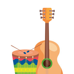 Wall Mural - guitar with drum instruments musical isolated icon vector illustration design