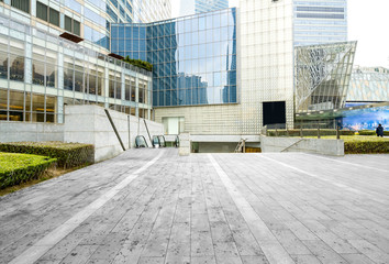 Panoramic skyline and buildings with empty concrete square floor,shanghai,china