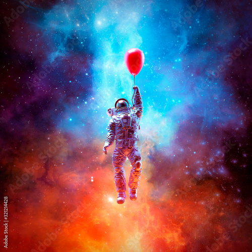 Fotografía Dream of escape / 3D illustration of surreal science fiction scene with astronau