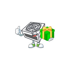 Poster - Cute power supply unit white color character holding a gift box