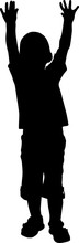 Silhouette Of A Boy Who Raised His Hands Up