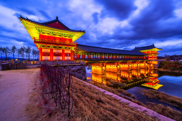 Woljeonggyo Bridge at dusk in the city of Gyeongju, South Korea.