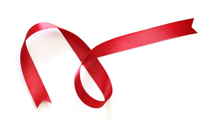 Shiny red satin ribbon isolated on white background