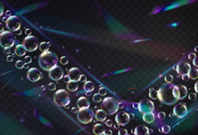 Holographic Glitter With Soap Bubbles Isolated On Transparent Background. Rainbow Iridescent Overlay Texture. Vector Foil Hologram Balls And Spheres. .