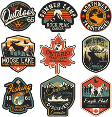 canada outdoor adventure labels and patches vector collection