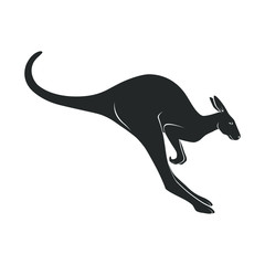 Poster - Kangaroo in jump graphic icon. Kangaroo black sign isolated on white background. Symbol of Australia. Vector illustration