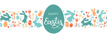 Cute Hand Drawn Easter Bunnies Design, Easter Doodle Background, Great For Textiles, Banners, Wallpapers, Wrapping - Vector Design