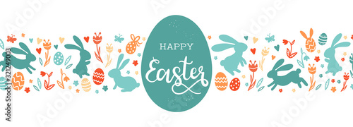 Photo Cute hand drawn easter bunnies design, easter doodle background, great for texti