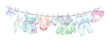 Set Of Childish Clothes Watercolor Isolated