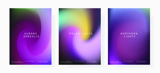 Aufkleber - Set of posters with Northern lights gradient. Luminescence of Aurora Borealis.