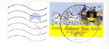 Briefmarke Stamp Deutschland Germany Lindauer Bote Kutsche Pferde Schimmel Kutscher Lindau Mailand Gelb Gestempelt Used Post