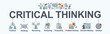 Critical thinking banner web icon for problem solving, creative, thinking, reasoning, analyzing, decision making and solution. Minimal vector cartoon infographic.