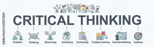 Fotografía Critical thinking banner web icon for problem solving, creative, thinking, reasoning, analyzing, decision making and solution