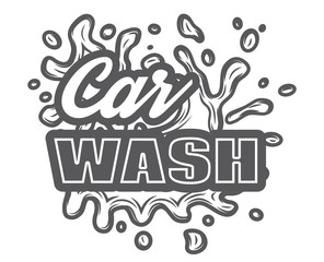 Vector monochrome template for car wash logo design with inscription and water splashes