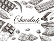 Border composition of chocolate and cocoa, hand drawn vector illustration.